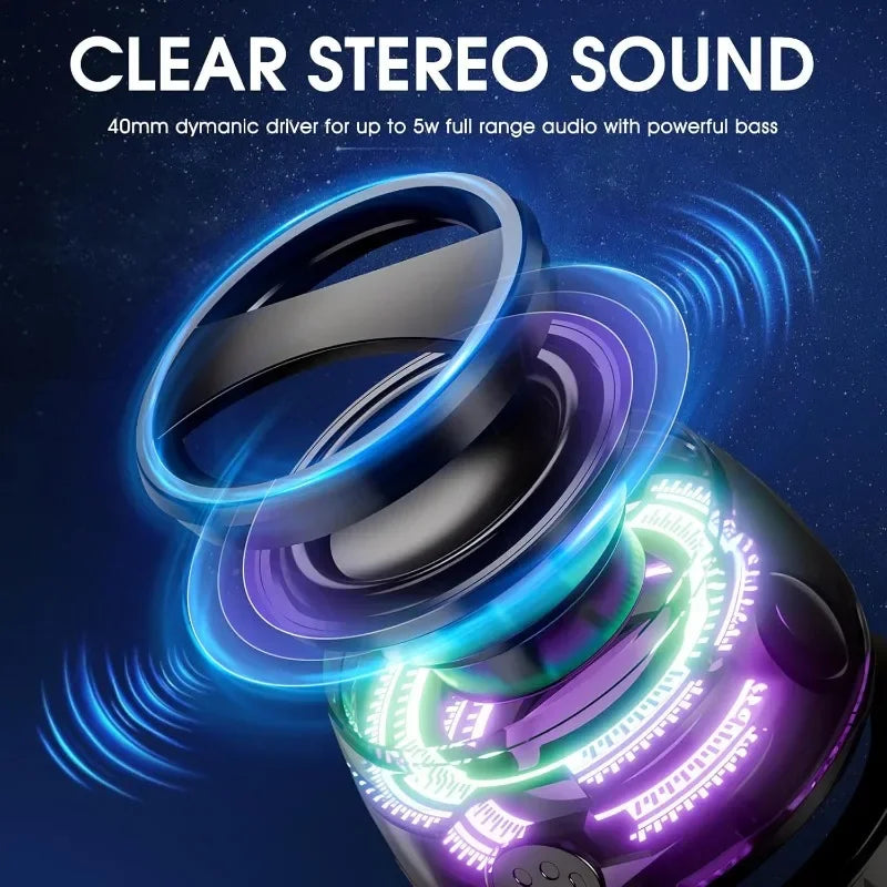 Speaker with dynamic driver and sound waves on a dark background, highlighting clear stereo sound.