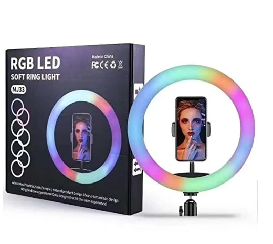 🌈 SmartlyUK 33cm RGB Ring Light MJ33 – Dimmable LED Ringlight with 160cm Tripod, Phone Holder & Wired Remote | For Makeup, Live Streaming & Photography