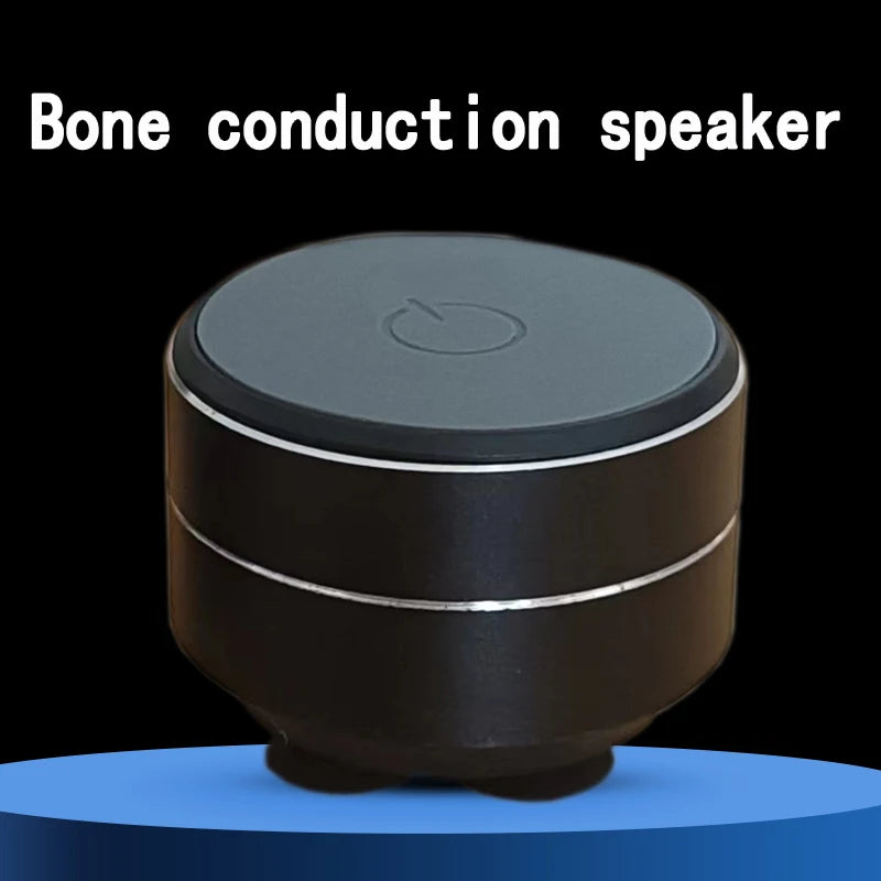 Black bone conduction speaker on a black background with text