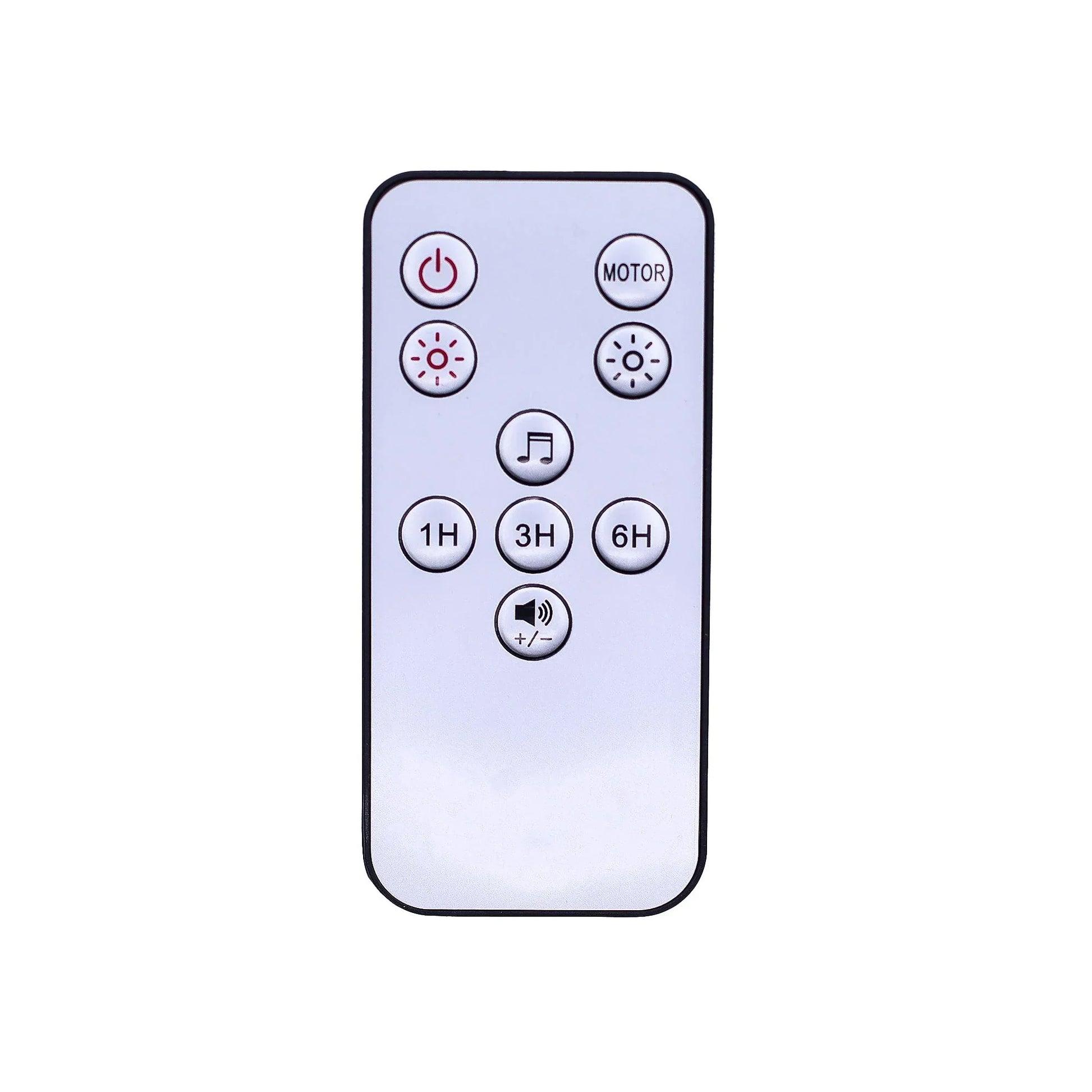 Remote control with various buttons on a white background