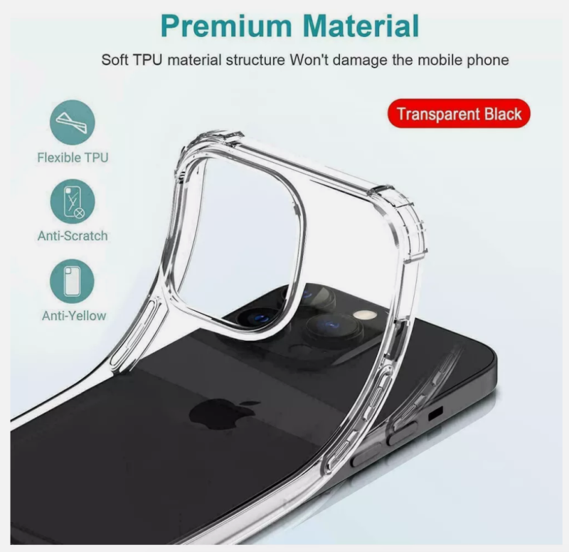 Crystal Clear Shockproof Transparent Case for iPhone 11–16 Series (Pro, Pro Max, Plus & Standard Models)