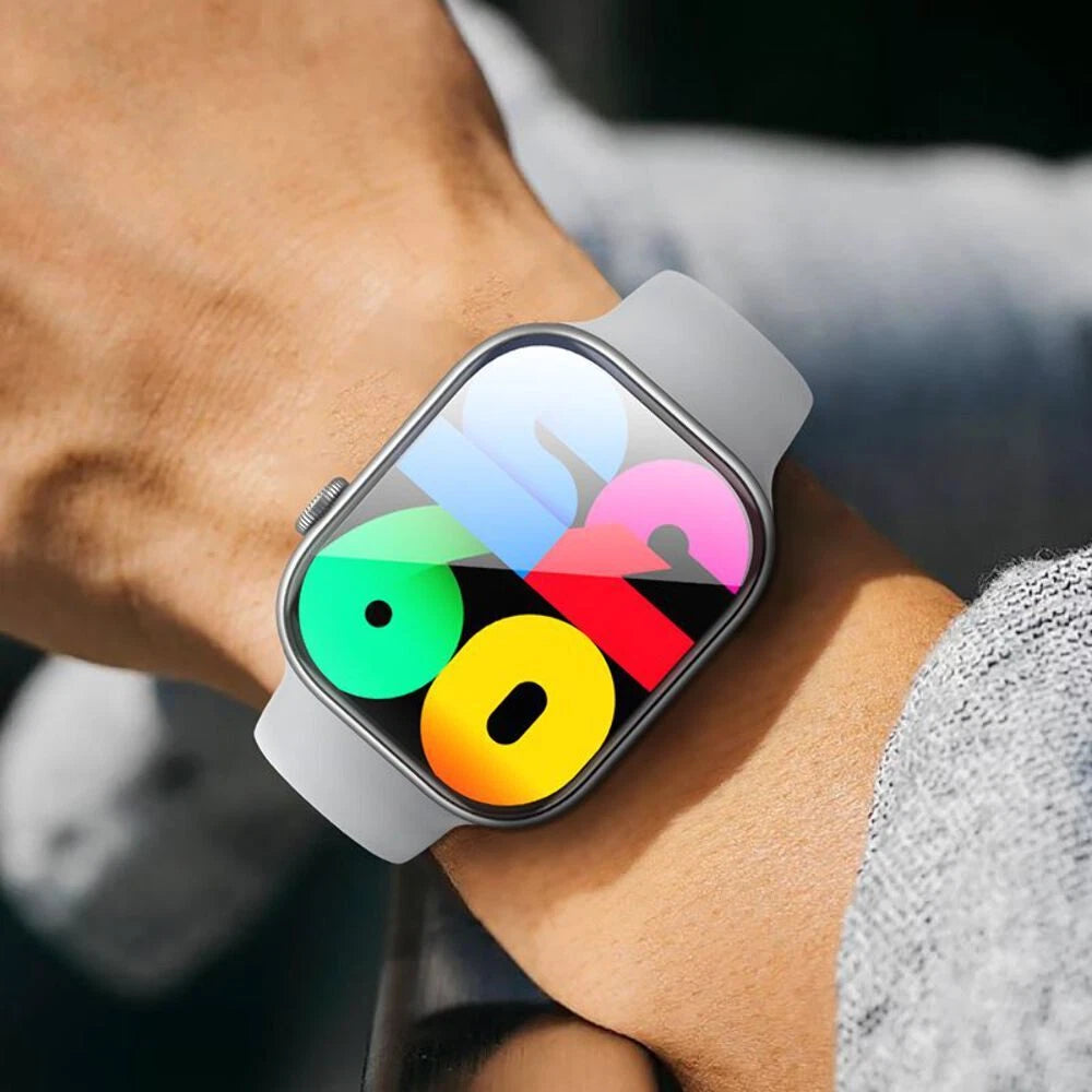 Smartwatch with a colorful display on a person's wrist
