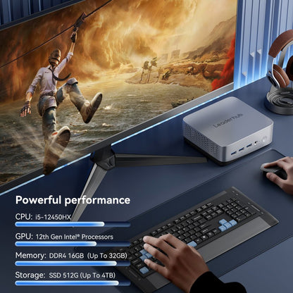 Person using a computer setup with a monitor displaying a game, keyboard, and mouse on a desk.