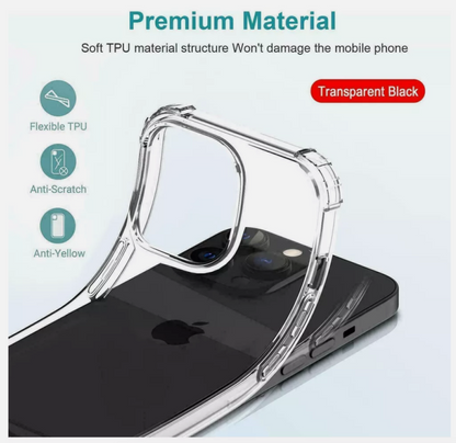 Crystal Clear Shockproof Transparent Case for iPhone 11–16 Series (Pro, Pro Max, Plus & Standard Models)