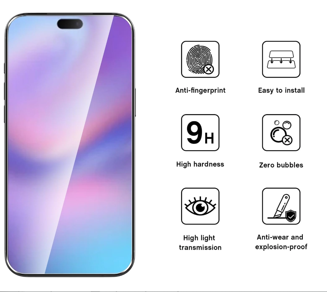 Smartphone with protective film features on a white background